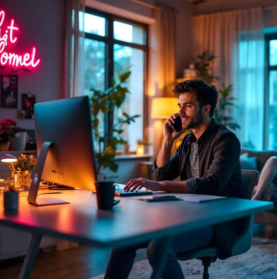 Woman working from home on laptop